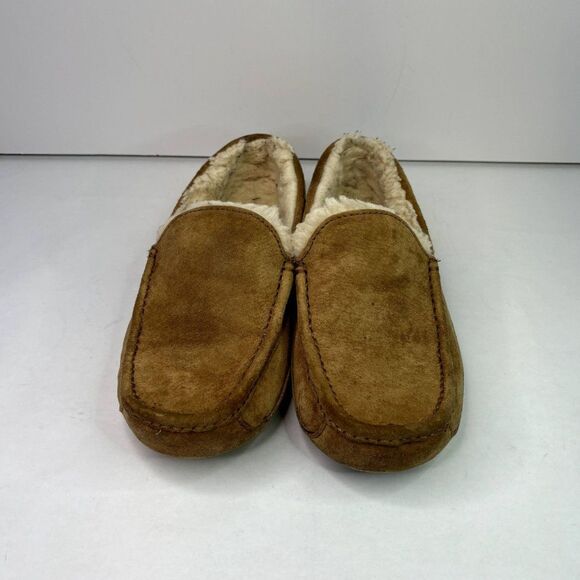 Ugg Ascot Slipper Brown Suede White Fur Slip Ons Mocassin Cozy Slippers - Picture 3 of 9